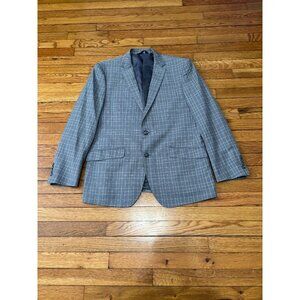 Lineage Mens Blazer Jacket Size 44R Gray Plaid 2 Button Sport Coat Lined